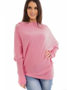Asymmetric Fine Knit Jumper - Pink